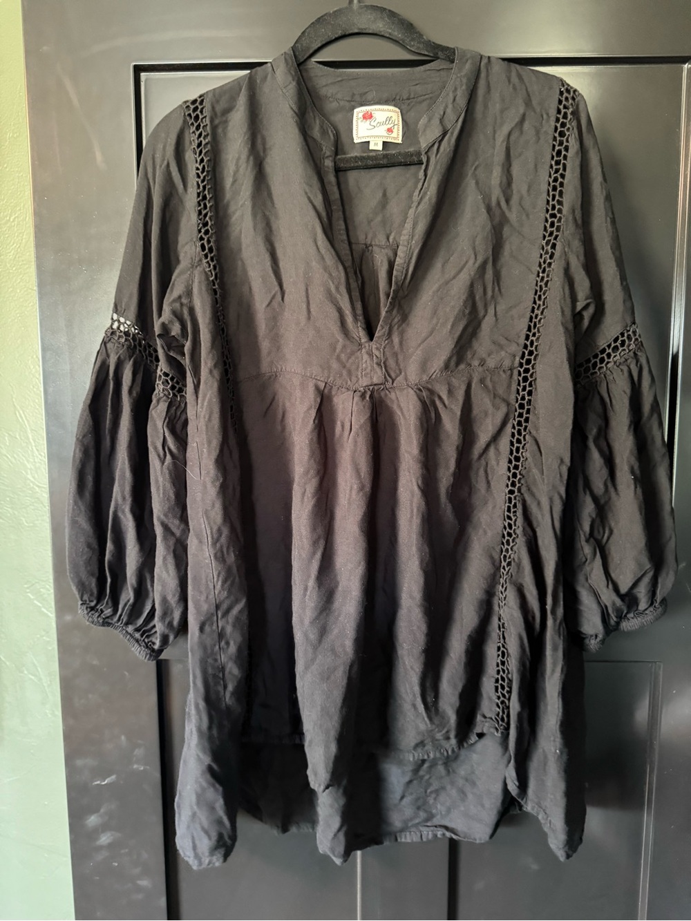 Scully Black Boho Crochet-Trim Tunic Top